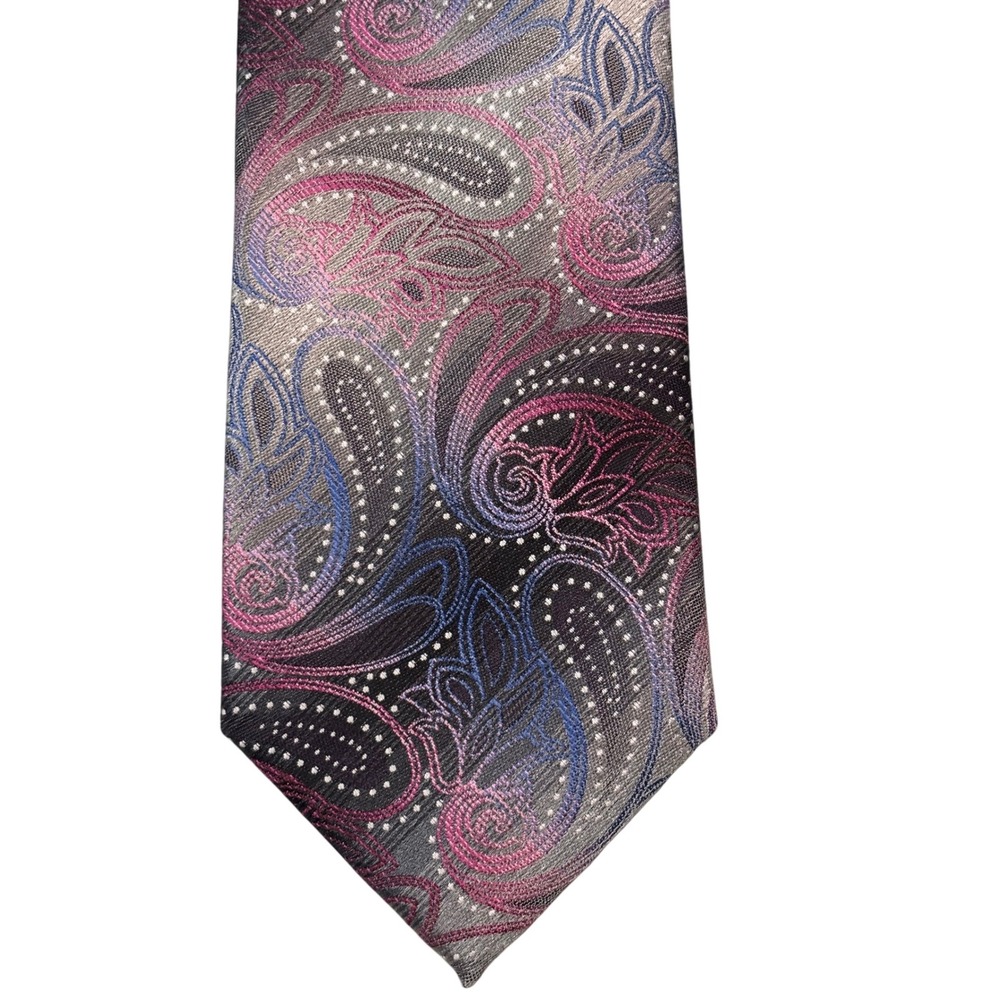 Bespoke New York Tie Mens RN#138136 Paisley Pink Blue Gray Polyester Necktie